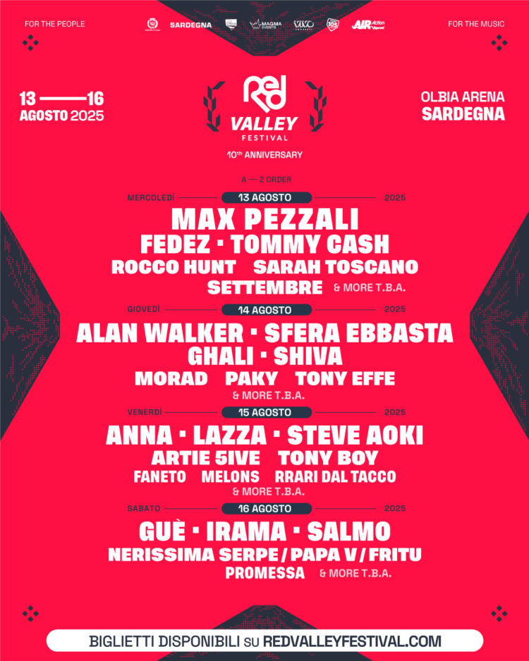 Dal 13 al 16 agosto all’Olbia Arena, quattro giorni di musica non stop con oltre 50 artisti sul palco. Tra i protagonisti: Ghali, Shiva, Sfera Ebbasta, Steve Aoki, Irama, Fedez, Lazza, Guè, Salmo, Max Pezzali e tanti altri