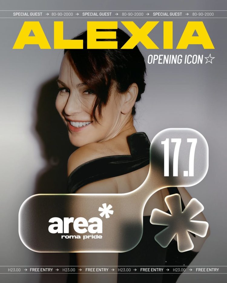 Alexia inaugura l’edizione 2025 di AREA* Roma Pride: la regina dell’eurodance si esibisce il 17 luglio alle Terme di Caracalla
