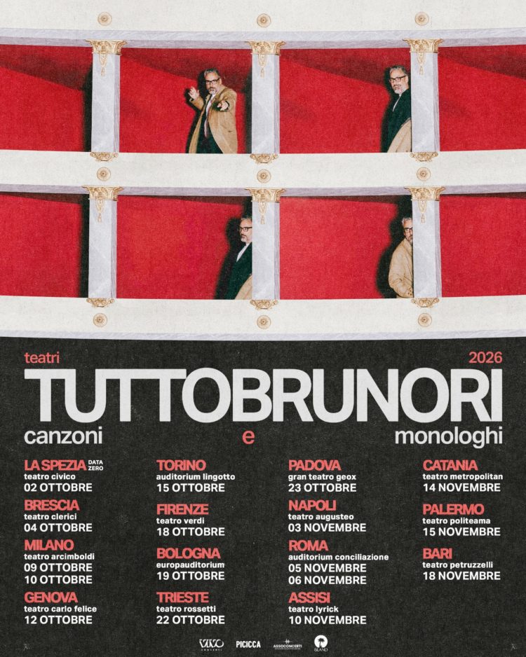 TUTTOBRUNORI – canzoni e monologhi”, in arrivo nei teatri italiani nel 2026.