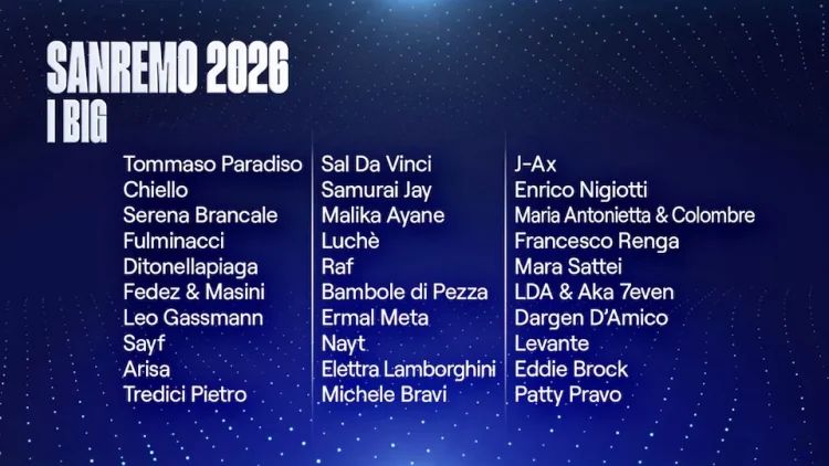 Lista dei 30 big di Sanremo